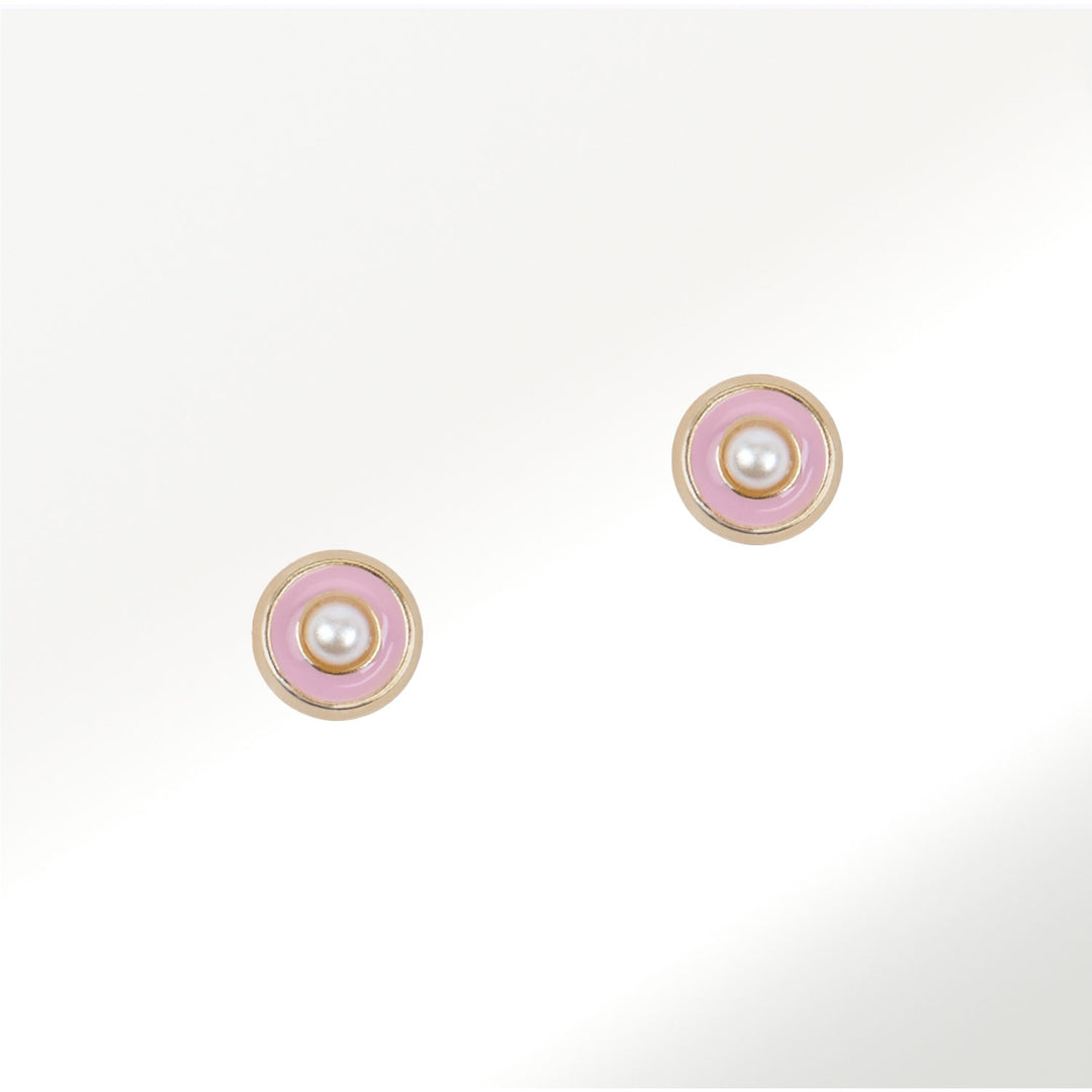 Pendientes Geometría Esmalte Rosa Perlas