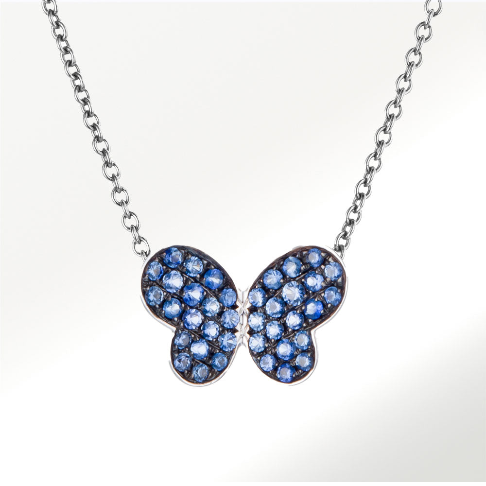 Colgante de la Colección Mariposas de oro blanco de 18 quilates y zafiros azules by Elena Carrera