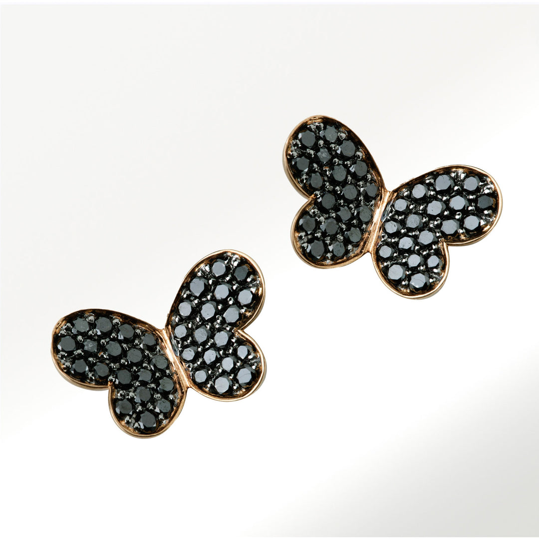 Pendientes de la Colección Mariposas de oro rosa de 18 quilates y diamantes negros de 0’59 quilates by Elena Carrera