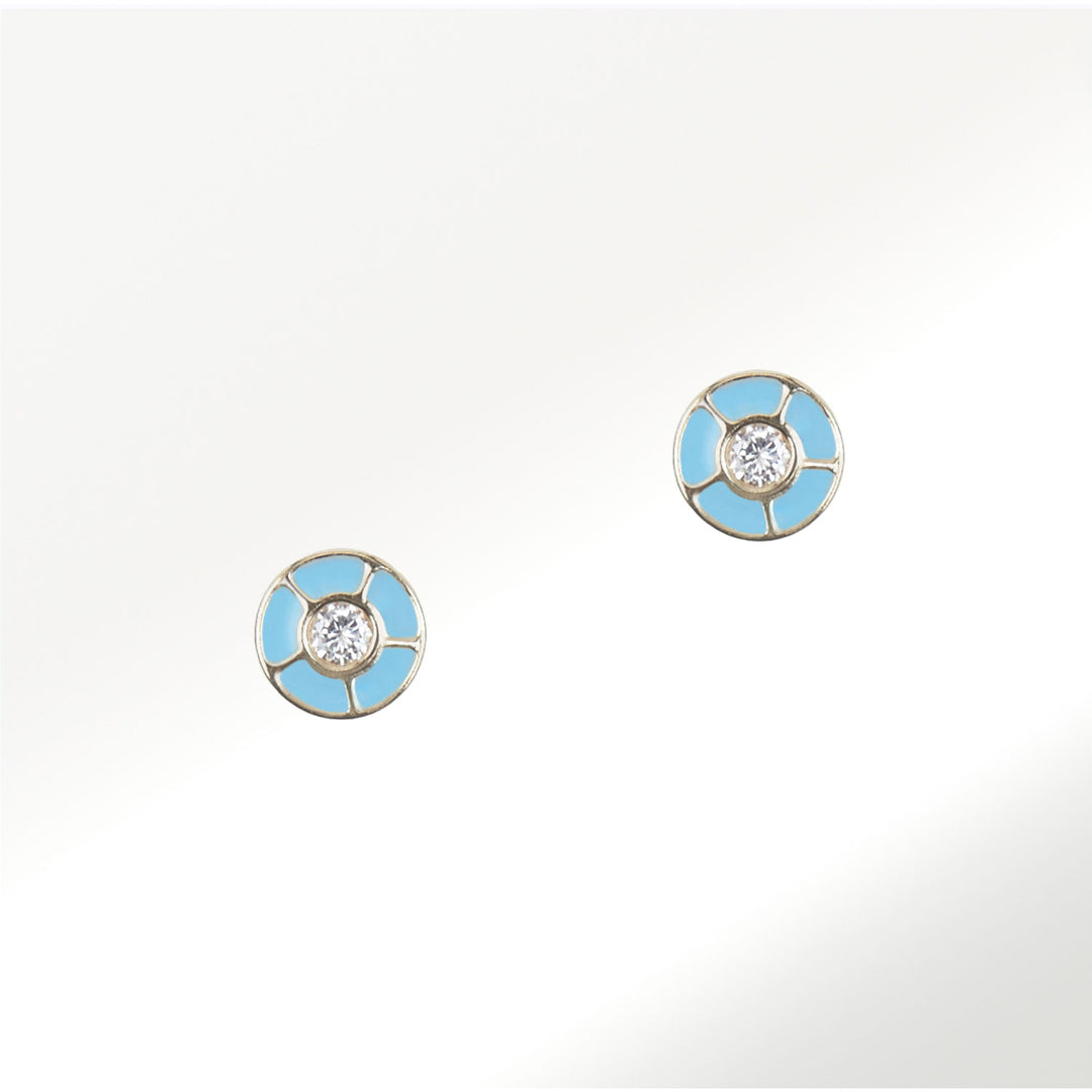 Pendientes de esmalte azul y diamantes de la colección Geometría. BY ELENA CARRERA