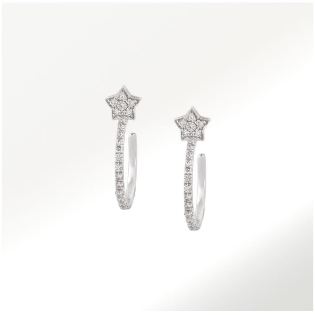 Aros Hoops Estrellas Oro Blanco Diamantes