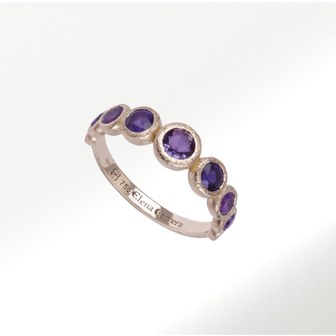 Anillo de la Colección Bubbbles de oro rosa de 18 quilates y amatistas by Elena Carrera