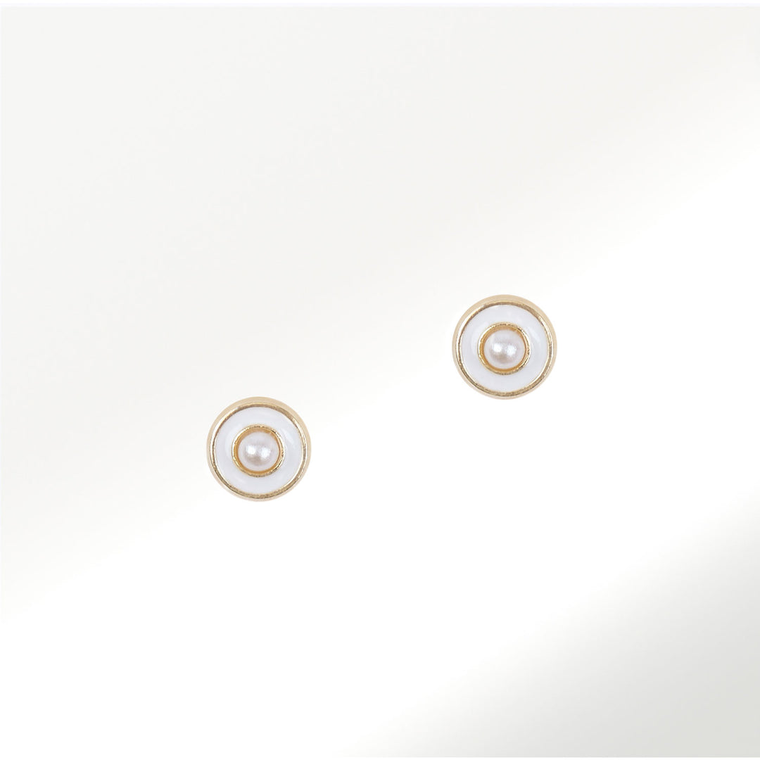 Pendientes Geometría Esmalte Blanco Perlas