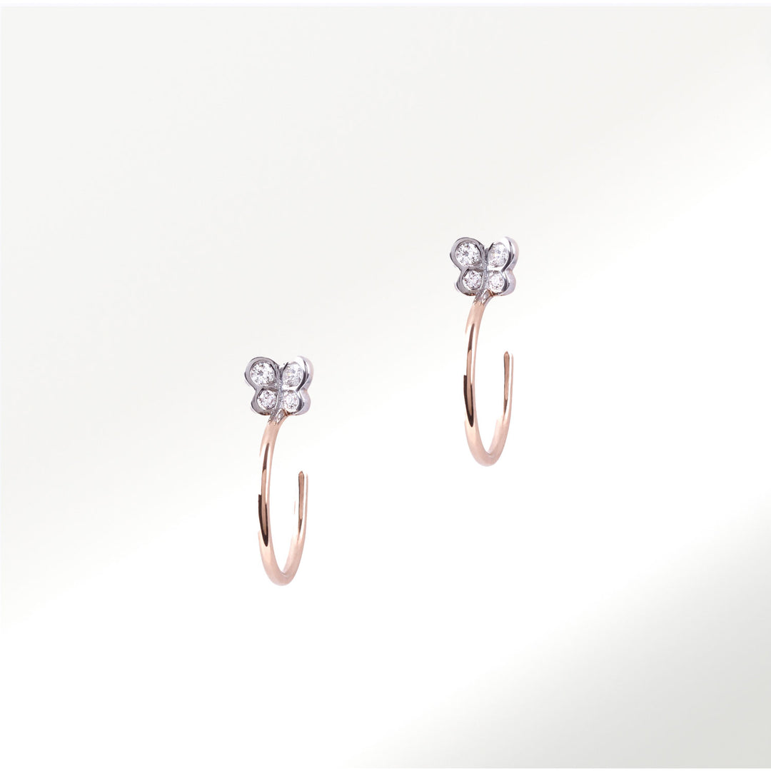 Aros colección Hoops de 13mm de mariposas con diamantes y oro rosa de 18 quilates by Elena Carrera