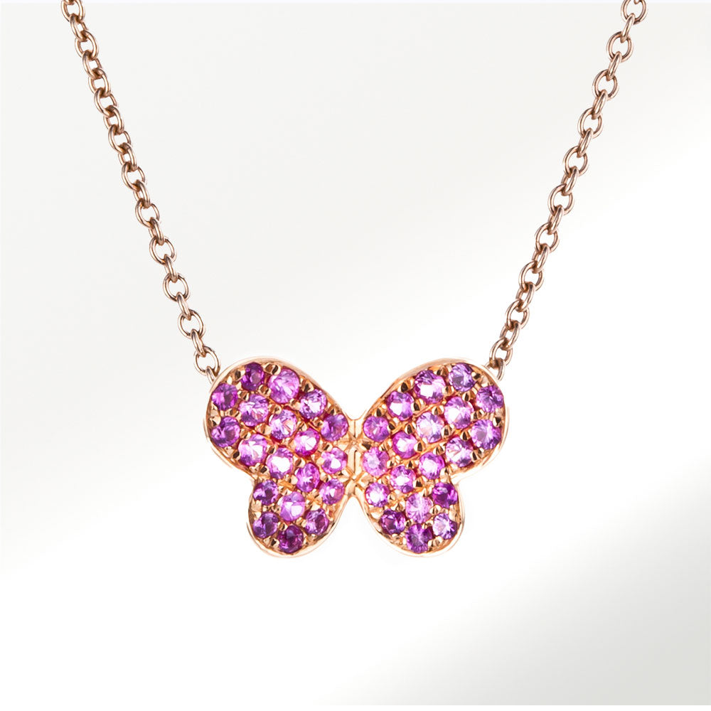 Collar Mariposa Oro Rosa Zafiros Rosas by Elena Carrera