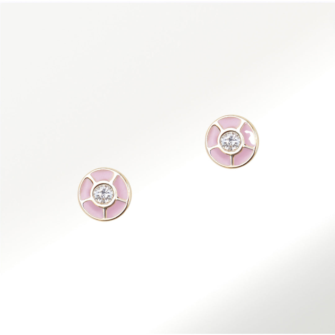 Pendientes Geometría Esmalte Rosa Diamantes