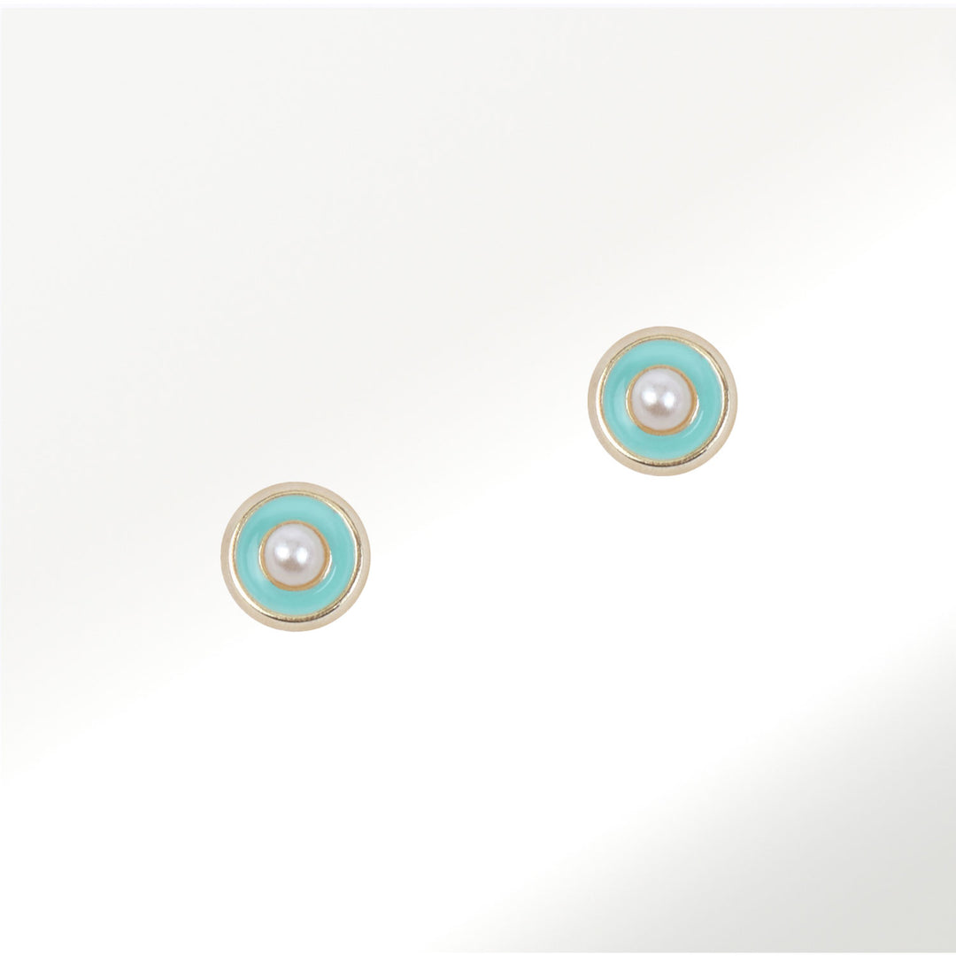 Pendientes Geometría Esmalte Verde Agua Perlas