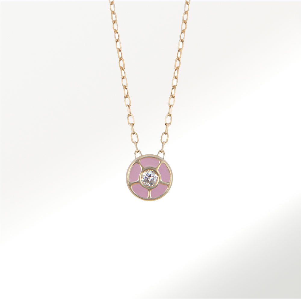 Collar colección Geometría en rosa pastel, Collar en oro amarillo de 18 quilates un diamante talla brillante by Elena Carrera