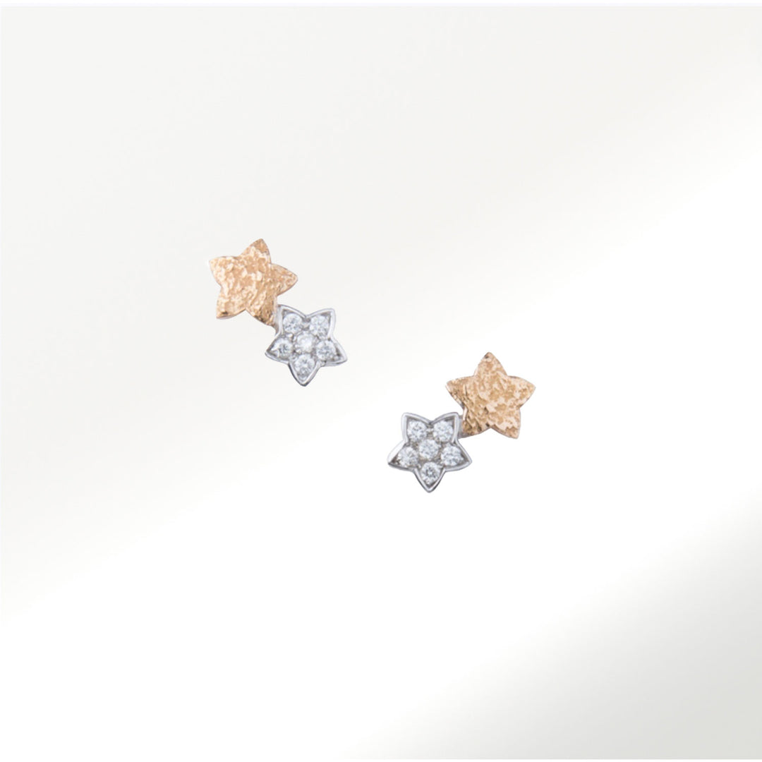 Pendientes Doble Estrella Oro Rosa Oro Blanco Diamantes