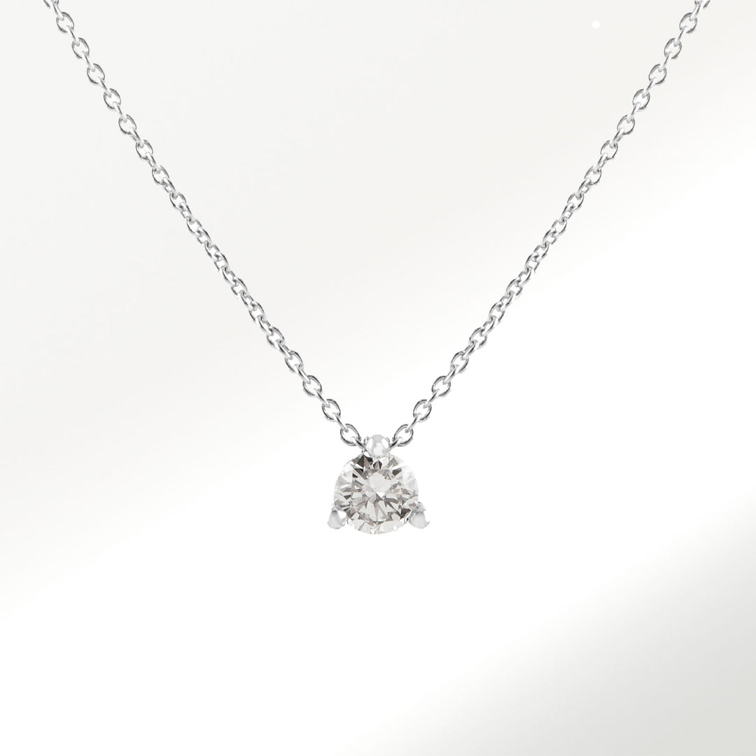Collar Solitario Tres Garras Oro Blanco Diamantes