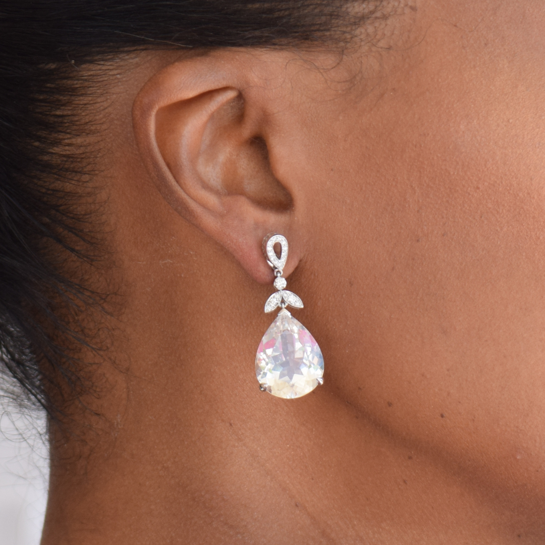 Pendientes Oro Blanco Diamantes Topacio Incoloro