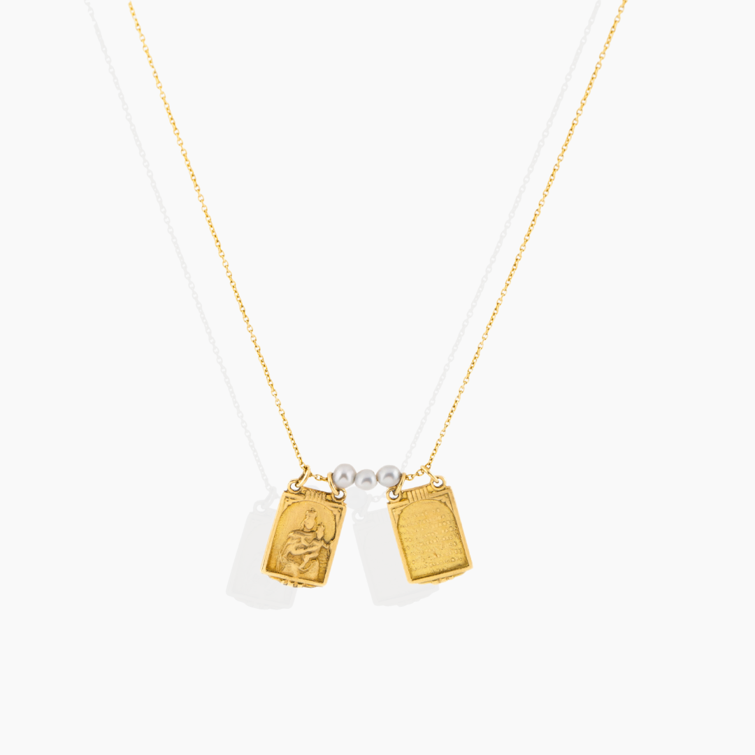 Collar Escapulario Oro Amarillo Perlas