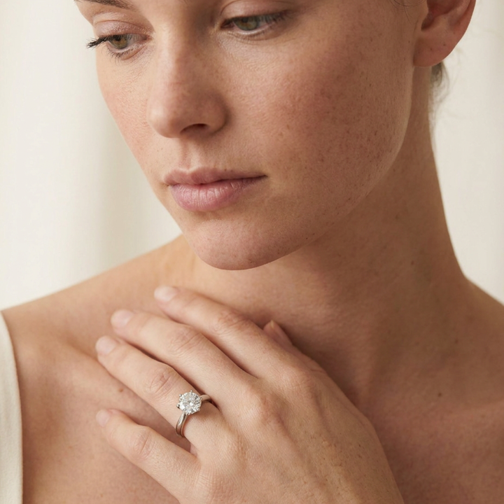 Solitario Seis Garras — Anillo de compromiso en oro blanco 18k con diamante de laboratorio