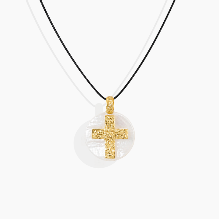Cruz Texturas Oro 18k y Madreperla