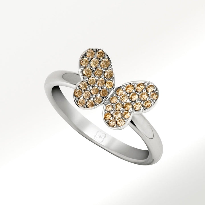 Anillo de Mariposas de oro blanco de 18 quilates con diamantes brown by Elena Carrera