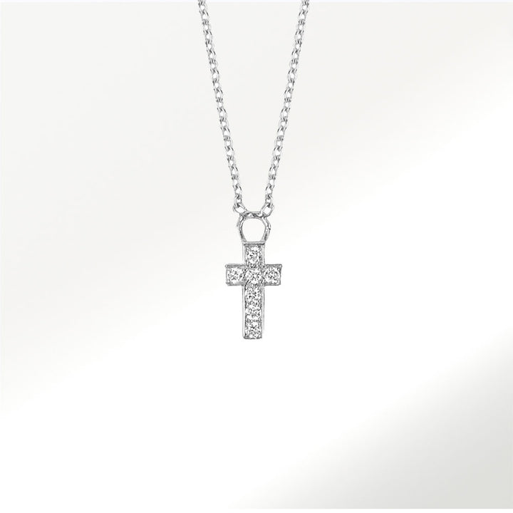 Colgante cruz de oro blanco con diamantes, incluye cadena By Elena Carrera