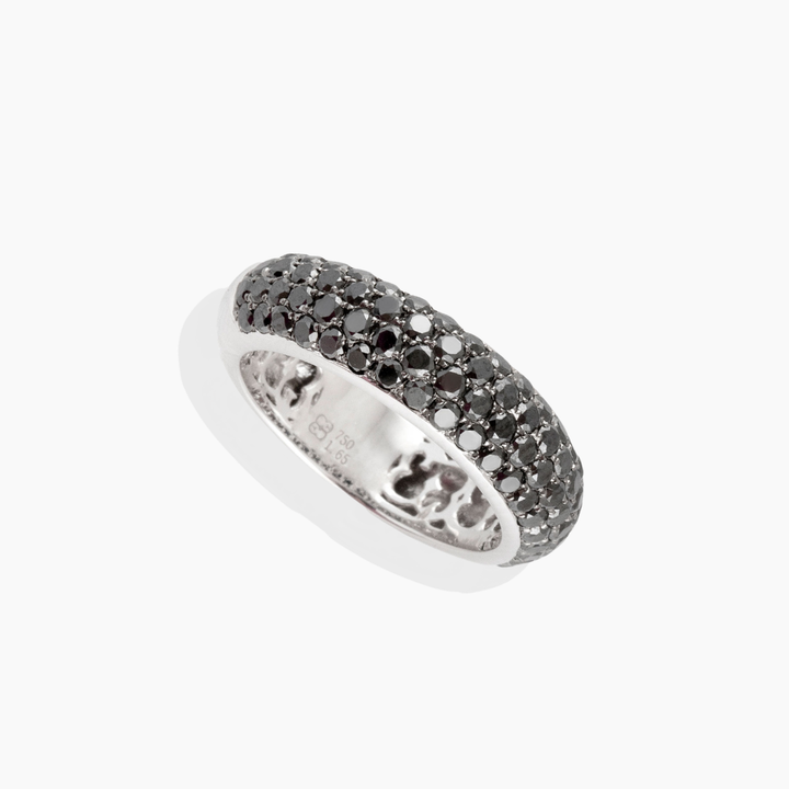 Alianza Texturas 6mm Oro Blanco Diamantes Negros