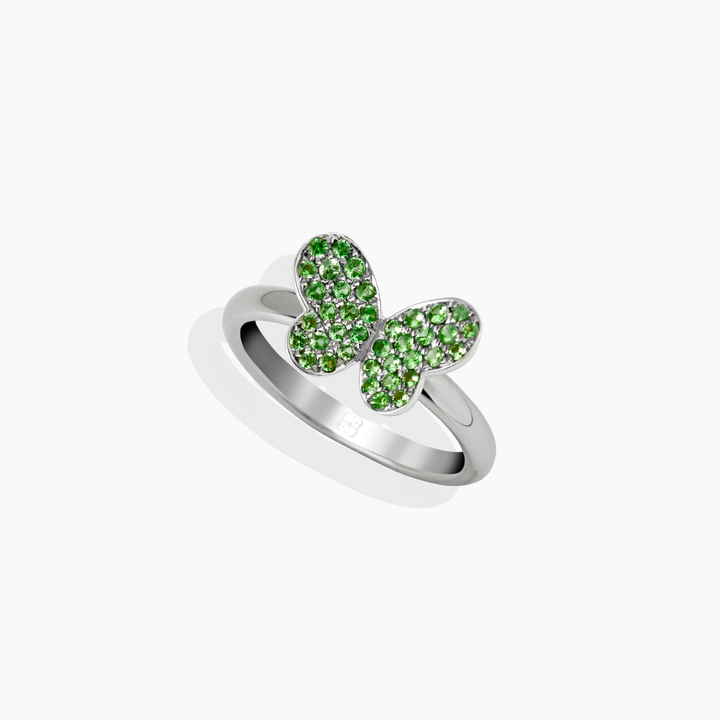 Anillo Mariposa Oro Blanco Tsavoritas