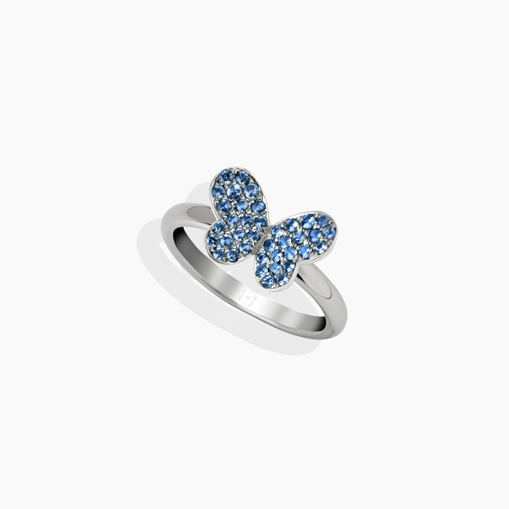 Anillo Mariposa Oro Blanco Zafiros Azules
