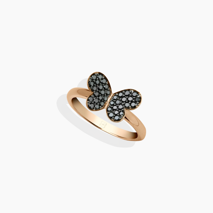 Anillo Mariposa Oro Rosa Diamantes Negros