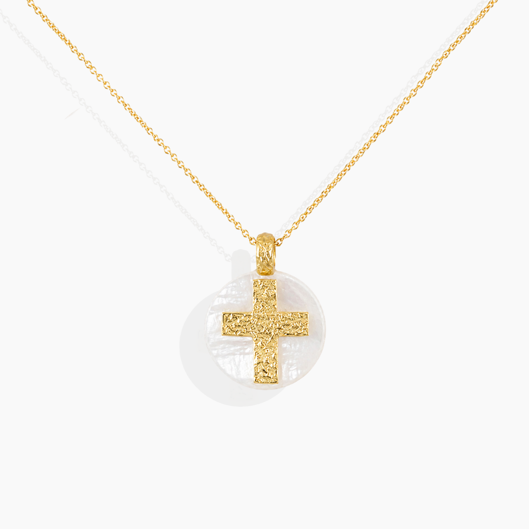 Cruz Texturas Oro 18k y Madreperla