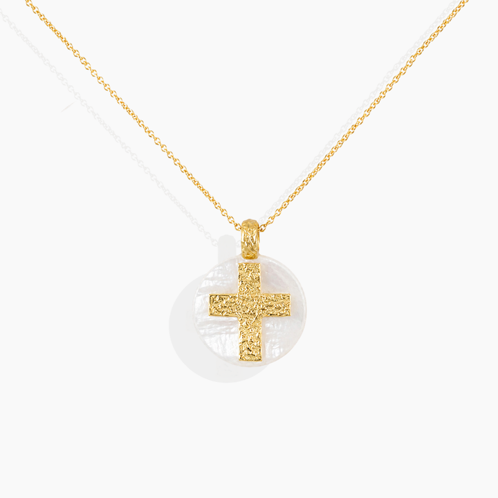 Cruz Texturas Oro 18k y Madreperla