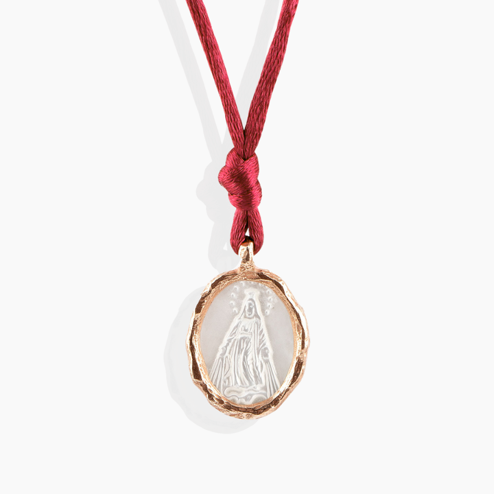Medalla Fe Madreperla Virgen Milagrosa Baño de Oro Rosa