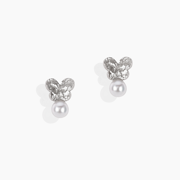 Pendientes Mariposas Mini Oro Blanco Perla