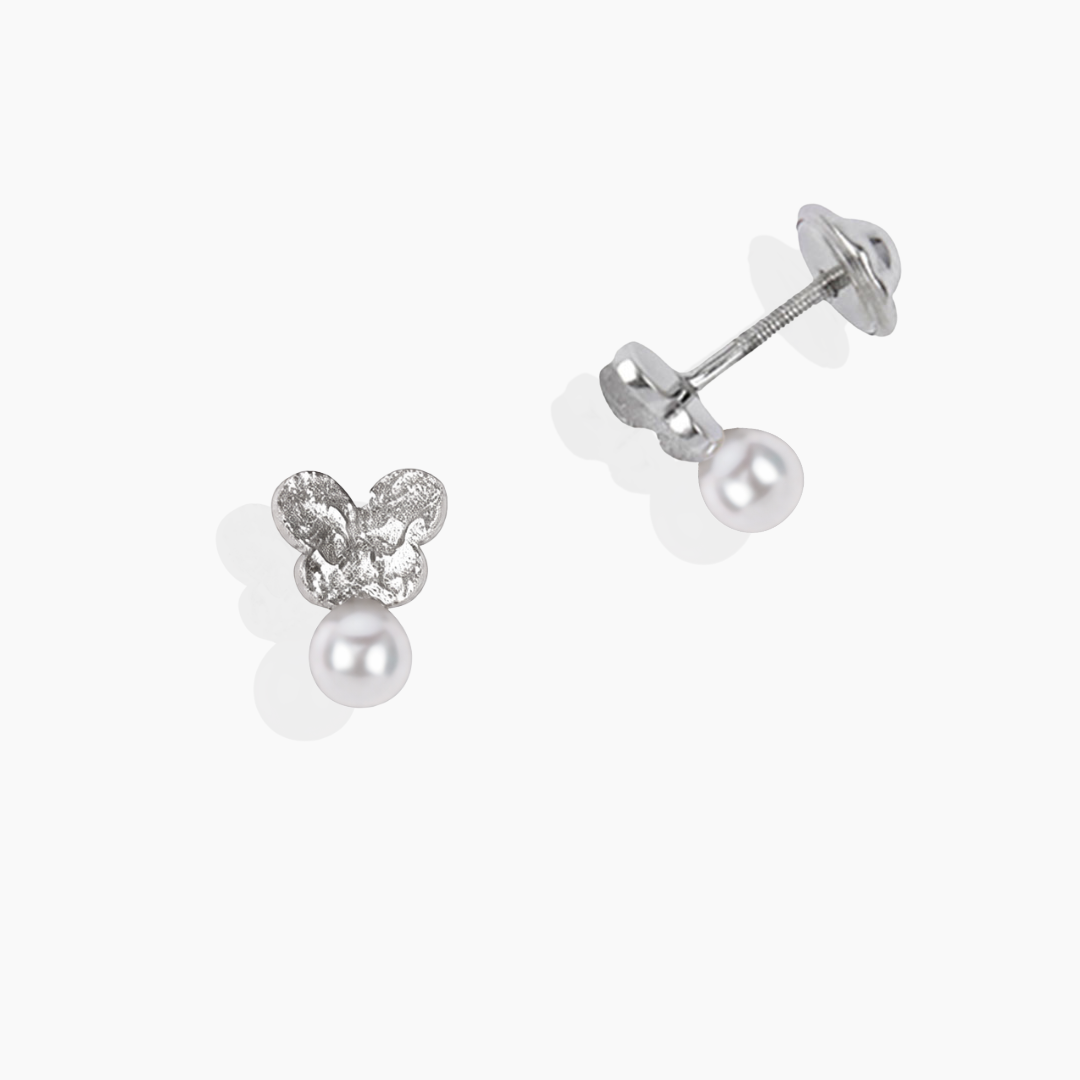 Pendientes Mariposas Mini Oro Blanco Perla