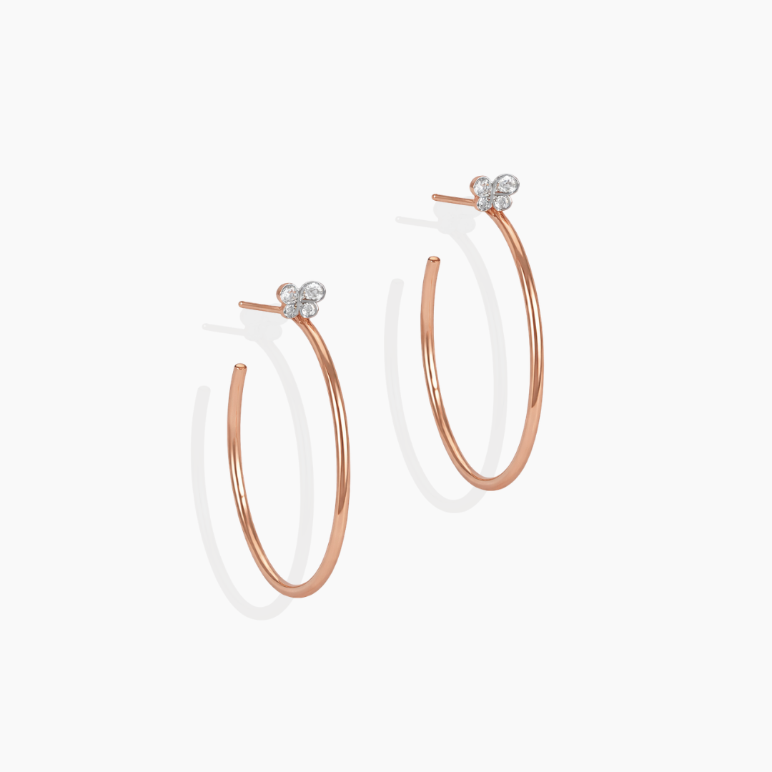 Aros Mariposas 30mm Oro Rosa Diamantes