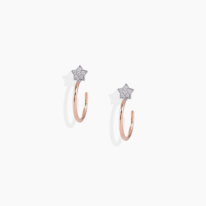 Aros Hoops Estrellas 13mm Diamantes Oro Rosa