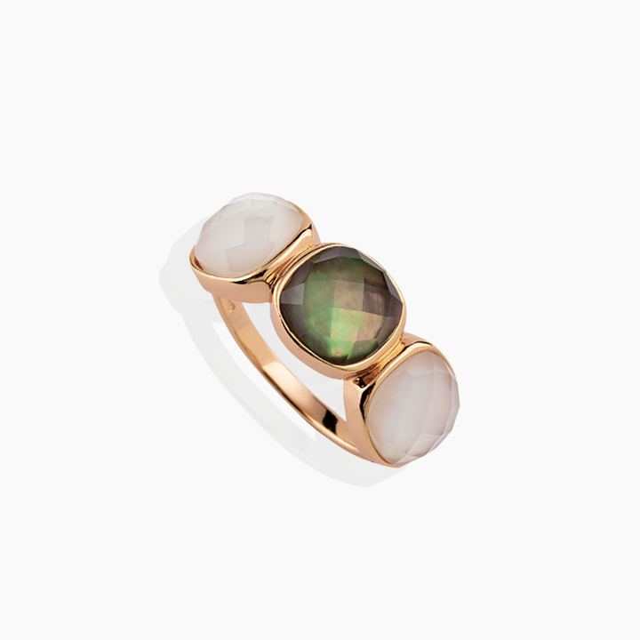 Anillo Gems Baño de Oro Rosa Labradorita y Adularias