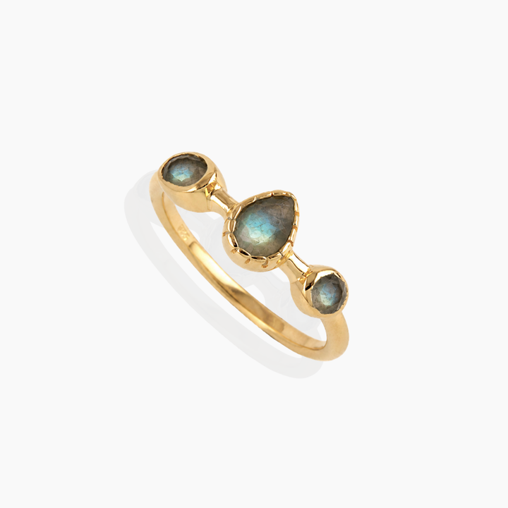Anillo Gems Baño de Oro Amarillo Labradoritas
