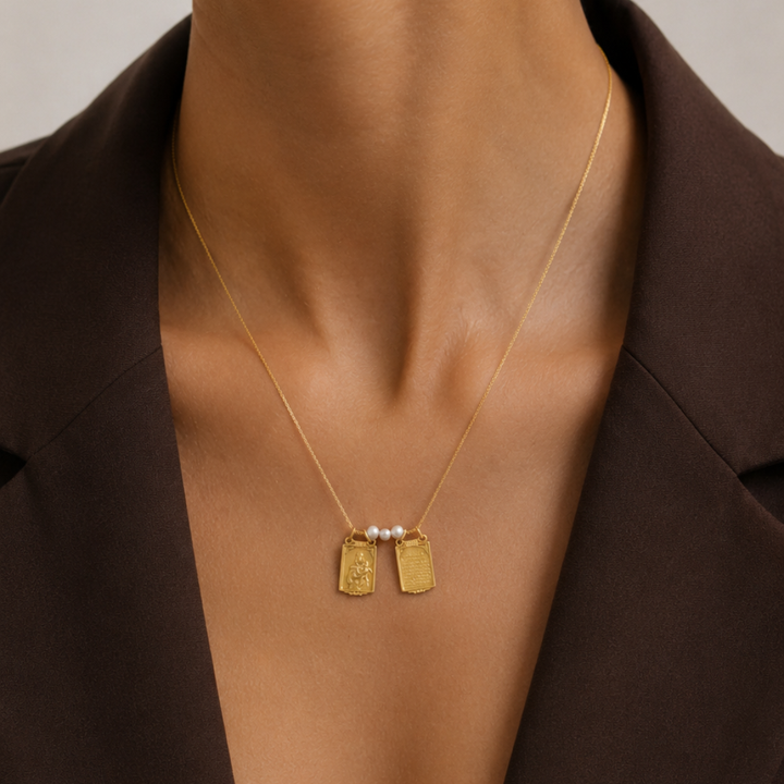 Collar Escapulario Oro Amarillo Perlas