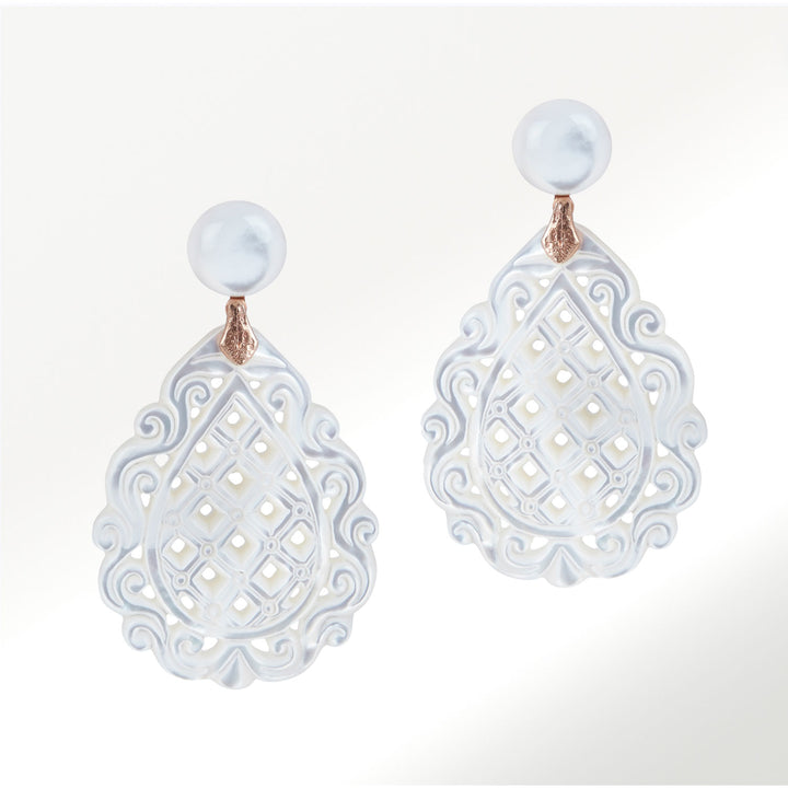 White Celosia Mother of Pearl Earrings