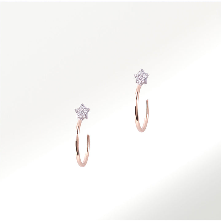Aros  de Estrellas con diamantes talla brillante engastados en Oro Rosa pavé 18 Kt by Elena carrera