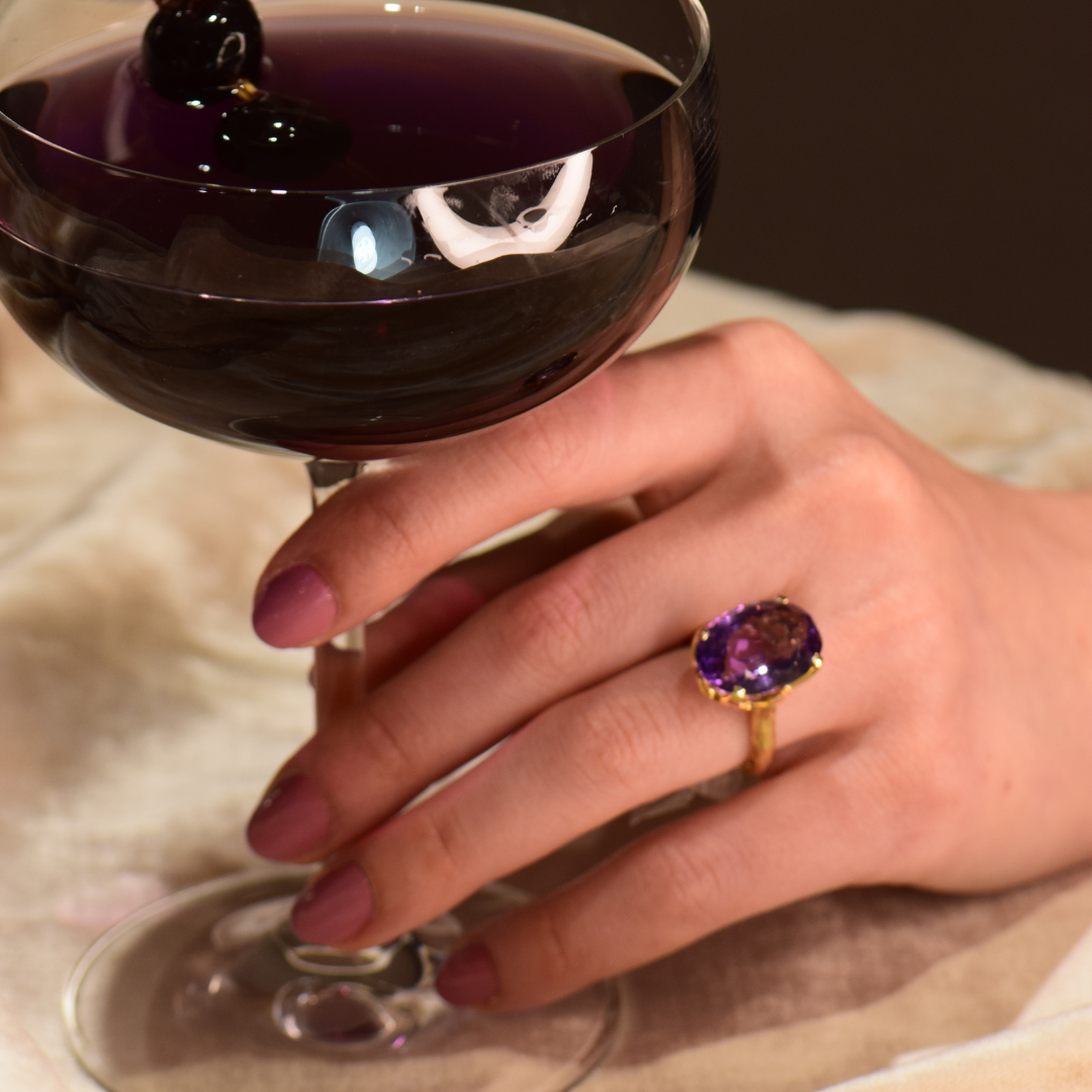 Cocktail Ring Amatista y Oro Amarillo