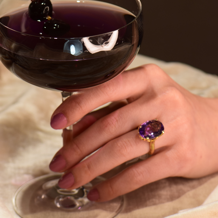 Cocktail Ring Amatista y Oro Amarillo