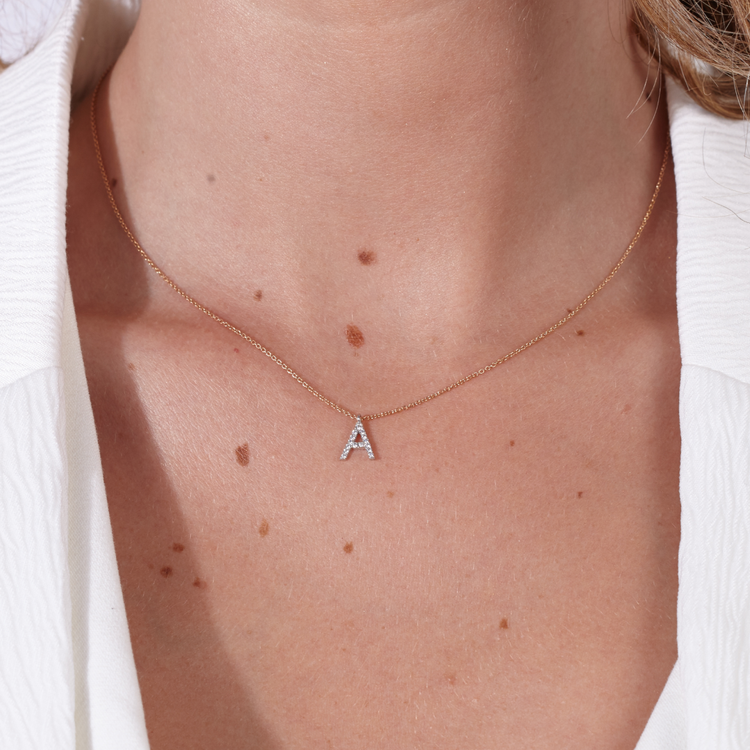 Collar VeoVeo Letra A Oro Rosa Diamantes Blancos