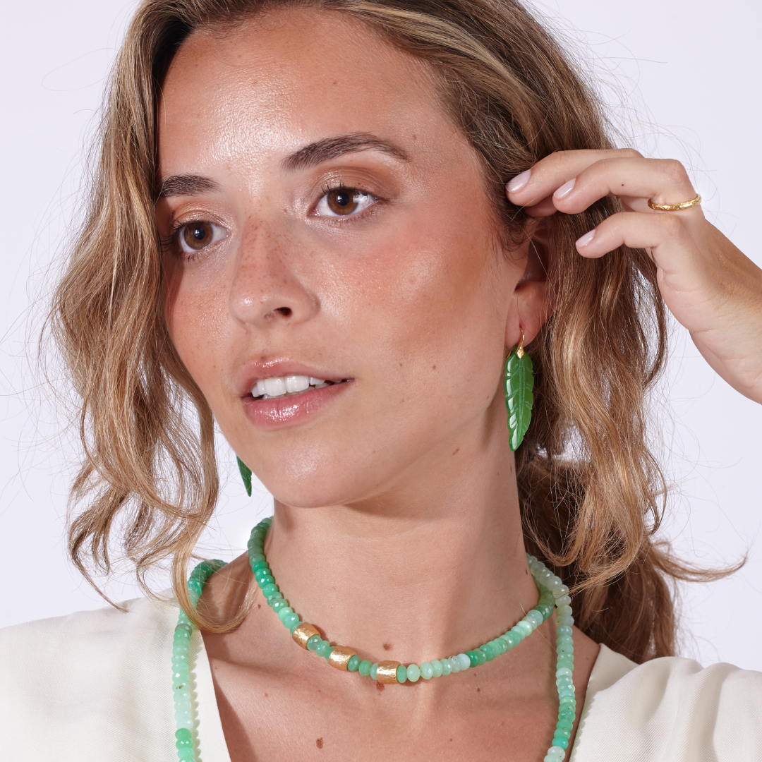Long Jade Leaves Monaquelas Earrings