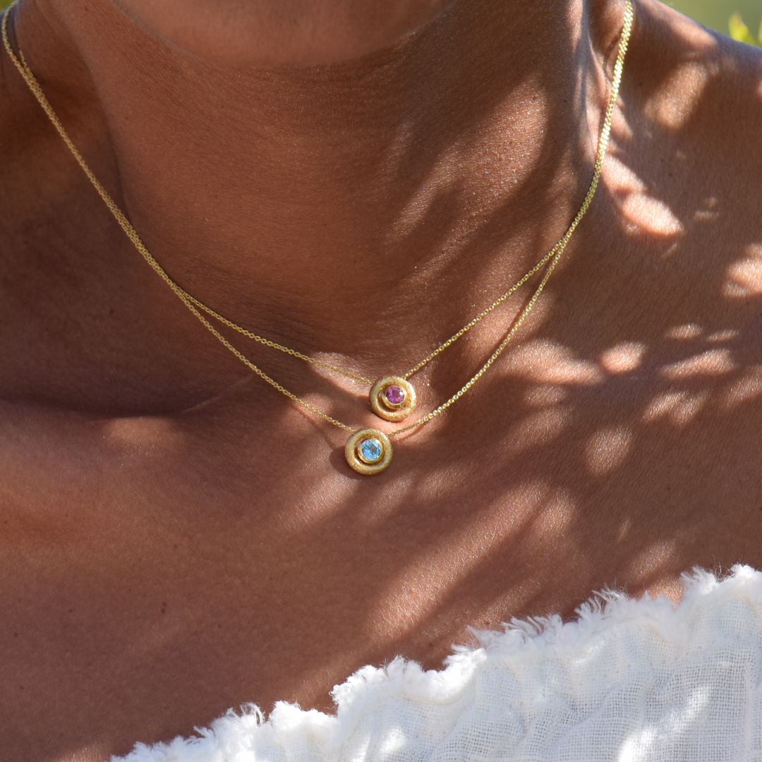 Bubbles Yellow Gold Blue Topaz Pendant