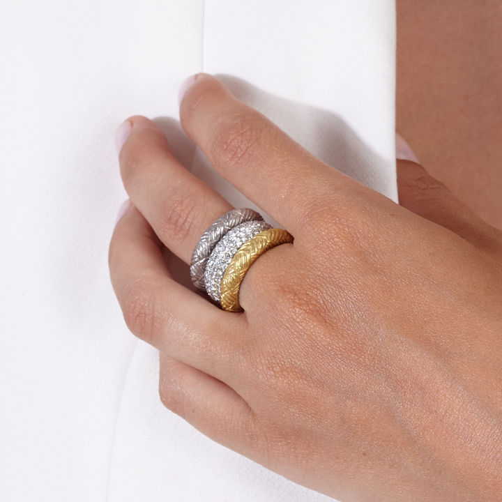Alianza Texturas 6mm Oro Blanco Diamantes