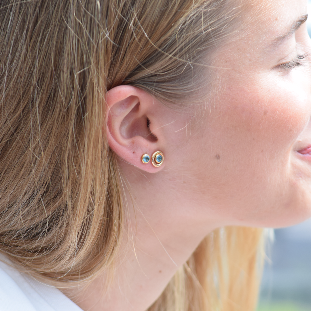 Pendientes Bubbles Oro Amarillo Topacio Azul