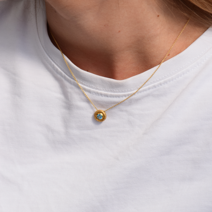 Bubbles Yellow Gold Blue Topaz Pendant