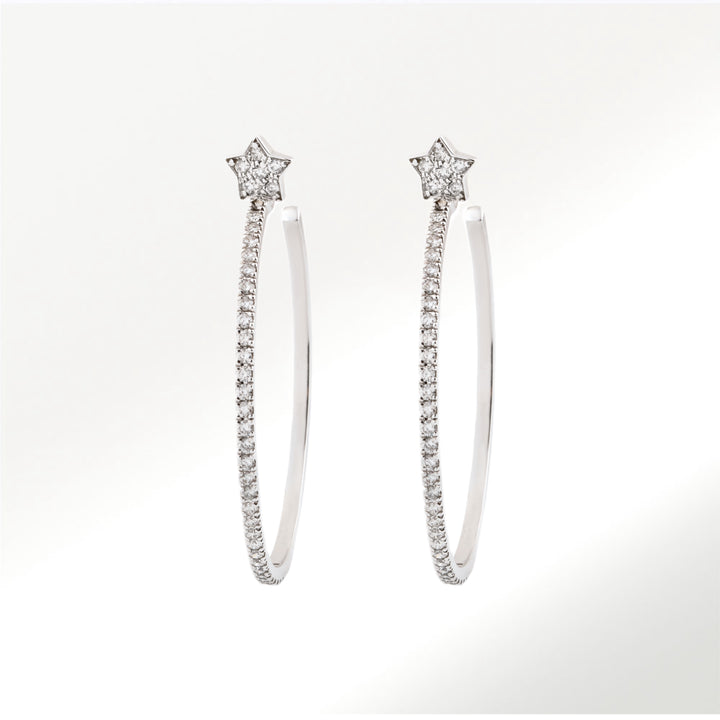 Aros Hoops Estrellas Oro Blanco Diamantes