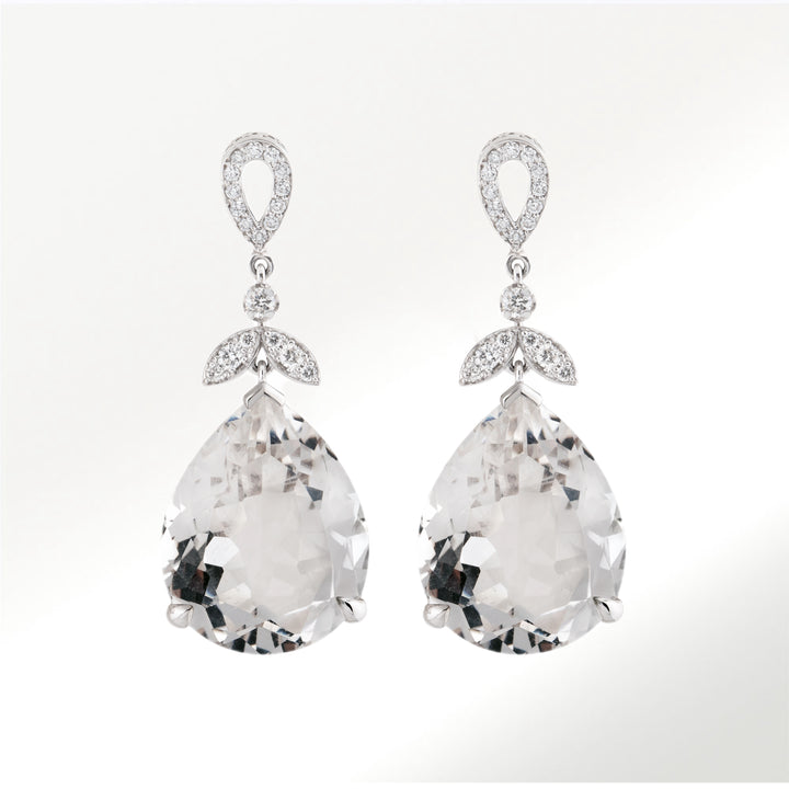 Pendientes Oro Blanco Diamantes Topacio Incoloro