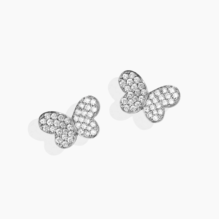 Pendientes Mariposas Medianas – Oro Blanco 18k y Diamantes