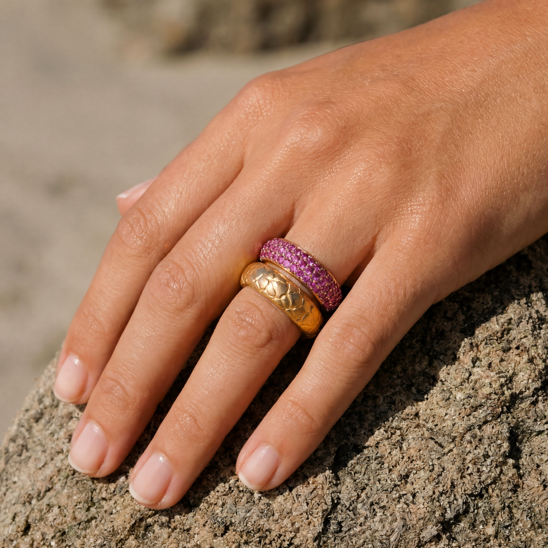 Alianza Oro Amarillo 18k 6mm — Textura Coco