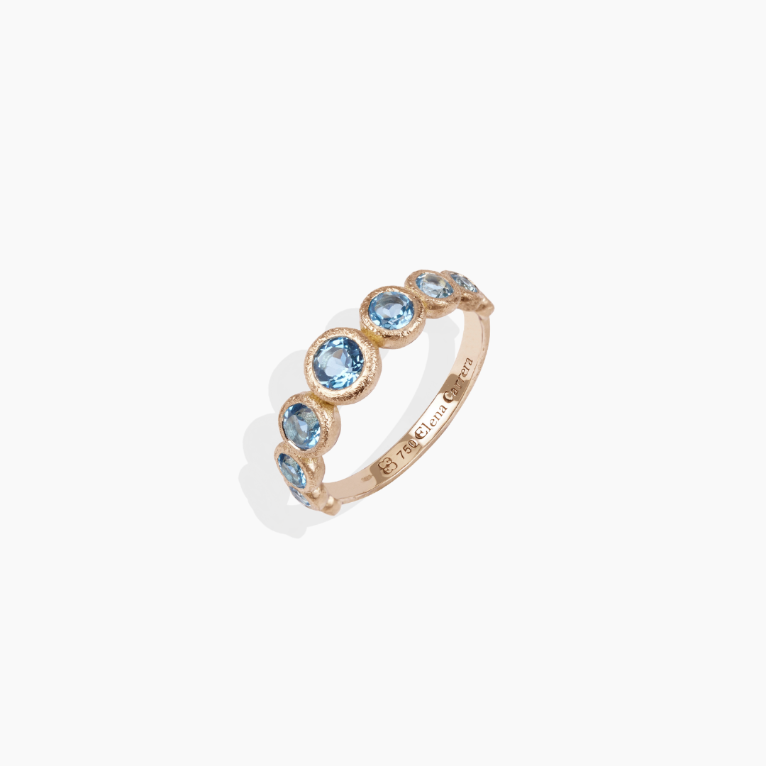 Anillo 9 Bubbles de oro amarillo 18k con topacios azules naturales By Elena Carrera
