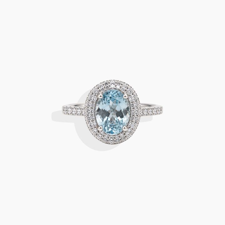Anillo de compromiso en oro blanco 18k con aguamarina y diamantes naturales de By Elena Carrera